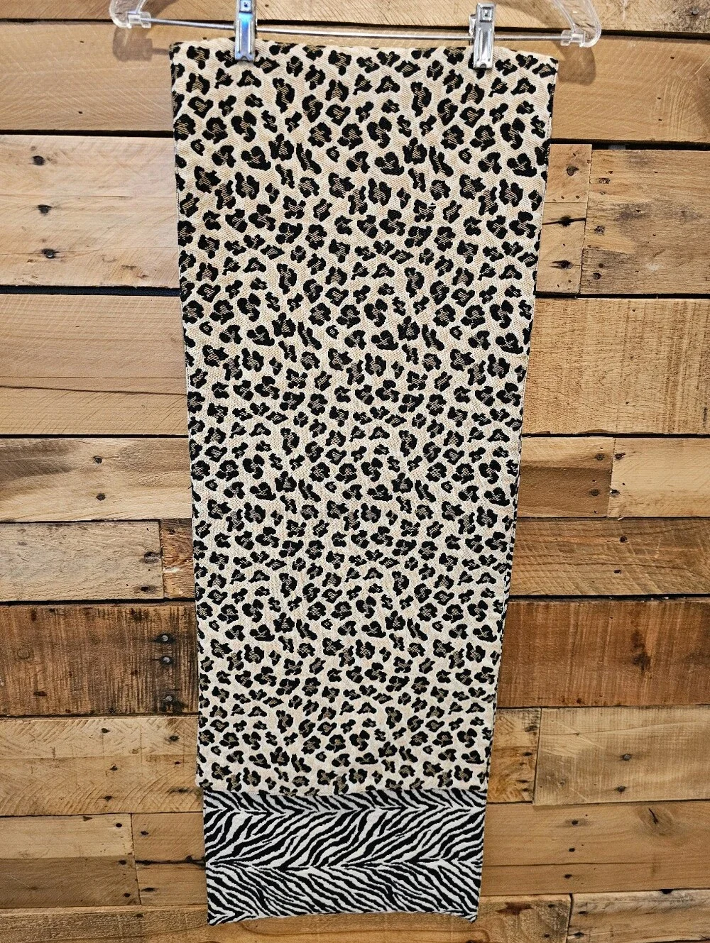 Vintage Reversible Woven Animal Print Table Runner 68" L x 13" W Black & Tan - Picture 1 of 6